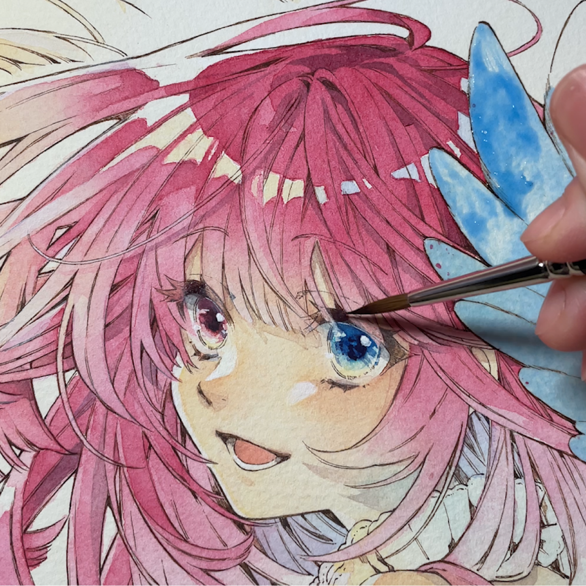 ピンク・ナチュラル水彩画 ピンク・ナチュラル水彩画 透明水彩画原画ピンクの薔薇⑤ - メルカリ